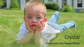  Presentation with sad - Slide set enhanced with miserable children - sad boy outdoor portrait background and a yellow colored foreground