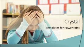  Presentation with stressed - Beautiful presentation theme featuring miserable children - stressed schoolgirl studying in classroom backdrop and a lemonade colored foreground