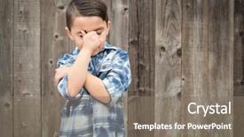  Presentation with race - Cool new presentation theme with miserable children - young frustrated mixed race boy backdrop and a gray colored foreground
