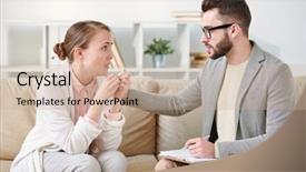  Presentation with patient and confidential - Slide deck consisting of miserable young patient of psychotherapist background and a soft green colored foreground