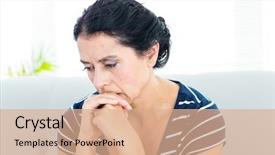  Presentation with misery - Beautiful presentation featuring misery - unhappy woman sitting backdrop and a coral colored foreground