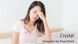  Presentation with woman in pain - Beautiful PPT theme featuring misery - woman feeling eye pain backdrop and a soft green colored foreground