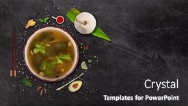  Presentation with japanese food - Beautiful slide deck featuring miso-soup-japanese-food-background backdrop and a dark gray colored foreground