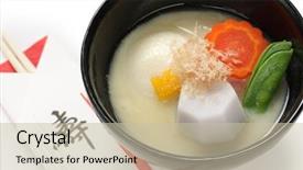  Presentation with rice cake - PPT layouts with miso soup zoni japanese rice background and a soft green colored foreground
