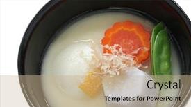  Presentation with rice cake - Slides with miso soup zoni japanese rice background and a coral colored foreground