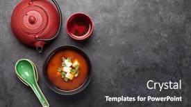  Presentation with japanese green tea - Slide deck featuring miso-traditional-japanese-soup background and a dark gray colored foreground