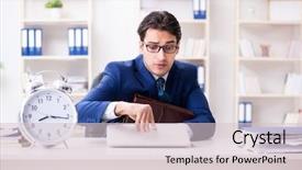  Presentation with gold rush finding panning - Beautiful slide set featuring missed meetings - businessman in rush trying backdrop and a lemonade colored foreground