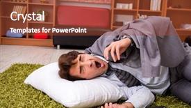  Presentation with sleeping - Presentation theme enhanced with missed meetings - young employee sleeping background and a red colored foreground