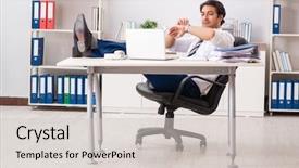  Presentation with office - Presentation theme enhanced with missed meetings - young handsome businessman working background and a light gray colored foreground