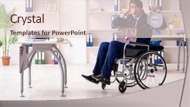  Presentation with wheelchair - Audience pleasing presentation design consisting of missed opportunity - young male employee in wheelchair backdrop and a  colored foreground