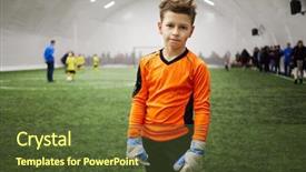  Presentation with sports field - Presentation theme consisting of missing - boy in orange and black background and a tawny brown colored foreground