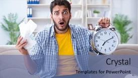 Presentation with time management - Beautiful PPT theme featuring missing - man frustrated at bills he backdrop and a teal colored foreground