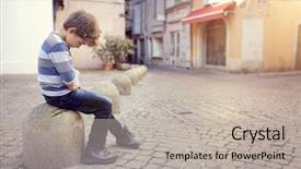  Presentation with depression child - Beautiful presentation design featuring missing - upset problem child sitting backdrop and a light gray colored foreground
