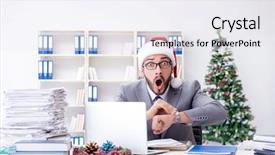  Presentation with celebrate office success - PPT theme having missing - young businessman celebrating christmas background and a sky blue colored foreground