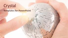  Presentation with website building 3d crossword puzzle cubes - Cool new presentation theme with missing piece - business concept with a hand backdrop and a lemonade colored foreground