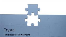  Presentation with blue puzzle handshake - Audience pleasing presentation theme consisting of missing piece - dropped out part backdrop and a seafoam green colored foreground