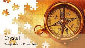  Presentation with compass map - Presentation design featuring missing piece - puzzle antique brass compass background and a yellow colored foreground