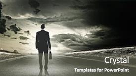  Presentation with suitcase - Presentation theme featuring mission field - rear view of businessman background and a gray colored foreground