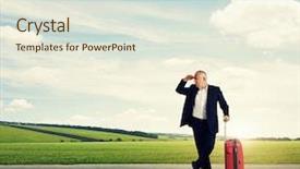  Presentation with man looking up happy - Amazing PPT theme having residential moving concept hydraulic hand backdrop and a lemonade colored foreground