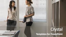  Presentation with office - Cool new PPT theme with mission filed - female colleagues in office backdrop and a  colored foreground