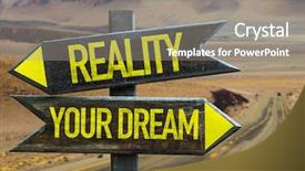  Presentation with dream - PPT layouts having mission possible - reality - your dream signpost background and a gray colored foreground