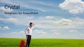  Presentation with bag - Amazing presentation theme having mission trip - young man holding bag backdrop and a light blue colored foreground