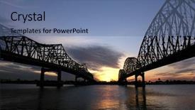  Presentation with bridges - Cool new PPT theme with mississippi river - two historic bridges at sunset backdrop and a ocean colored foreground