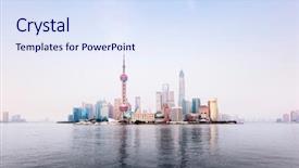  Presentation with china shanghai - Presentation design consisting of mist in sunset time shanghai background and a sky blue colored foreground