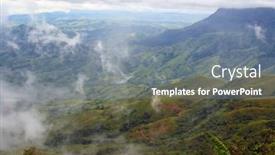  Presentation with mountain - Presentation design featuring mist-on-mountain-at-phu background and a seafoam green colored foreground