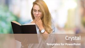  Presentation with reading - PPT theme with mistakes - young beautiful blonde woman reading background and a coral colored foreground