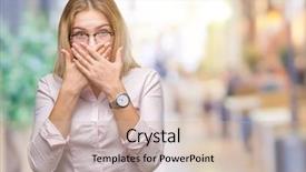  Presentation with young business woman smile show - Slide set enhanced with mistakes - young caucasian business woman wearing background and a  colored foreground