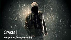  Presentation with faceless - Theme consisting of mistery - faceless misterious man in hoodie background and a dark gray colored foreground