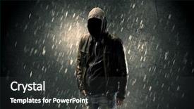  Presentation with faceless - Amazing PPT theme having mistery - faceless misterious man in hoodie backdrop and a dark gray colored foreground