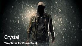  Presentation with faceless - Colorful presentation design enhanced with mistery - faceless misterious man in hoodie backdrop and a dark gray colored foreground