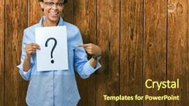  Presentation with african american woman question - Cool new PPT theme with mistery - young african american woman holding backdrop and a tawny brown colored foreground