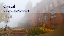  Presentation with foggy water sunrise - Theme consisting of mistic - foggy scenery of kwidzyn castle background and a sky blue colored foreground