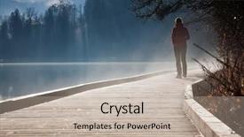  Presentation with autumn morning - Presentation design having misty autumn morning on lake background and a mint green colored foreground