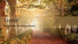  Presentation with autumn morning - PPT theme consisting of misty journey ahead a quiet background and a yellow colored foreground