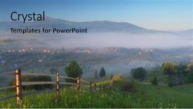  Presentation with green morning - PPT layouts consisting of misty-morning-in-the-mountains background and a teal colored foreground