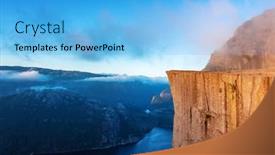  Presentation with misty - Colorful PPT theme enhanced with misty-morning-on-preikestolen-pulpit backdrop and a light blue colored foreground