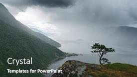  Presentation with misty - Colorful slides enhanced with misty morning on tingvollfjorden flord vettamyra more og romsdal county norway backdrop and a tawny brown colored foreground