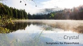  Presentation with misty - Cool new theme with misty mountain lake in the early serene morning in mountains backdrop and a light blue colored foreground