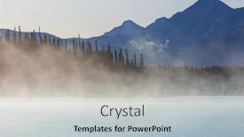  Presentation with misty - Cool new PPT theme with misty mountain lake in the early serene morning in mountains backdrop and a light gray colored foreground