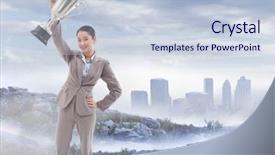  Presentation with abstract digital business interface - Audience pleasing presentation design consisting of misty mountain peak against skyline backdrop and a  colored foreground