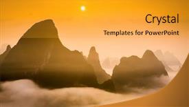 Presentation with misty - Colorful presentation theme enhanced with misty mountains - karst mountaintops in guilin china backdrop and a gold colored foreground