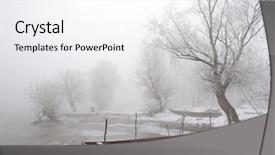  Presentation with fishing boats - Beautiful presentation theme featuring misty view of traditional fishing backdrop and a white colored foreground