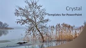  Presentation with lake ice - PPT theme featuring misty-winter-morning-over background and a light blue colored foreground