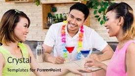  Presentation with cocktail party - Beautiful presentation design featuring mix 2 liquids - bartender looking at two smiling backdrop and a coral colored foreground