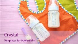  Presentation with baby formula - Slide deck featuring mix 2 liquids - composition with milk formula background and a lemonade colored foreground