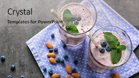  Presentation with smoothie strawberry and blueberries - Presentation theme having mix 2 liquids - two glasses of tasty smoothie background and a  colored foreground